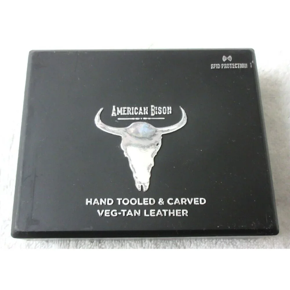 American Bison Men's Buffalo Nickel Concho Bifold Brown Leather Wallet NIB - Picture 7 of 8